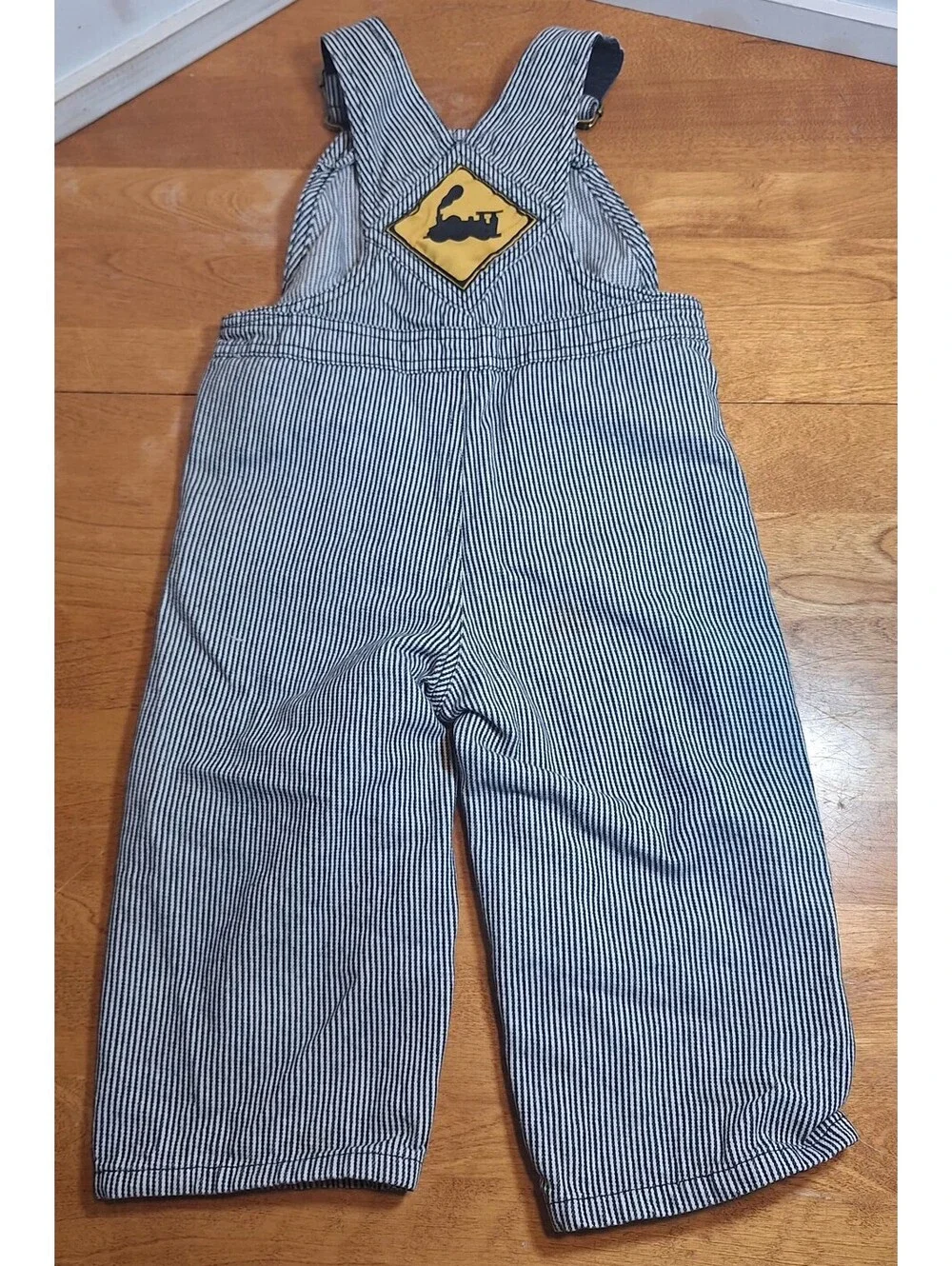 VTG Gymboree Blue/White Pinstriped Train Conductor Overalls Sz 18-24 Months Boys